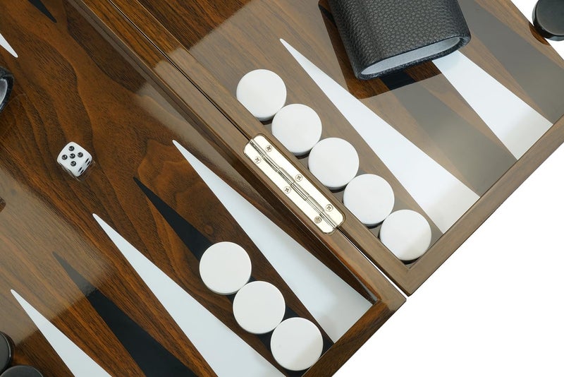 TimelyBuys Deluxe Wood 18" Lacquered Backgammon Board Game Set with Premium Leather Dice Cups and Acrylic Game Chips - Image 3